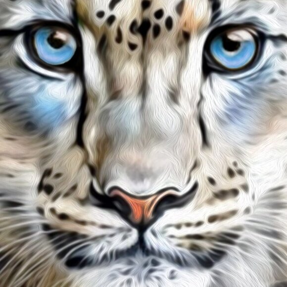 8x8 Snow Leopard Blue‎ Eyes Portrait Watercolor Fantasy Art Oil Painting Print - Picture 5 of 7